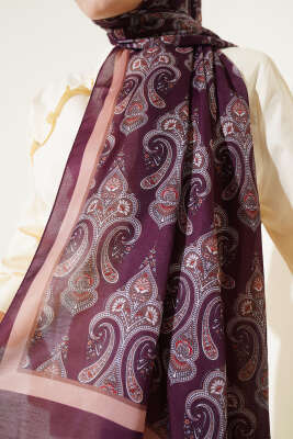 Antik Paisley Desen Şal Mürdüm - Başörtüsü