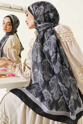 Antik Paisley Desen Şal Siyah 