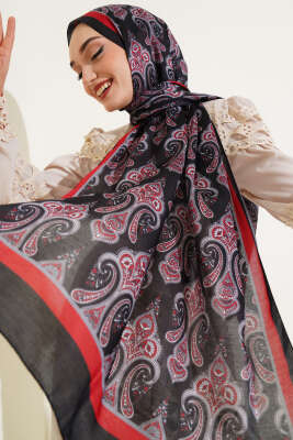 Antik Paisley Desen Şal Siyah Bordo 