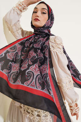 Antik Paisley Desen Şal Siyah Bordo - Başörtüsü