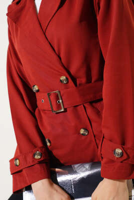 Apoletli Dört Düğmeli Trençkot Alizarin - Kadın Giyim Modelleri