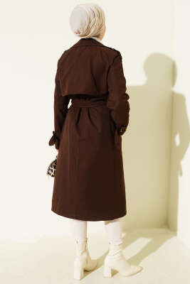 Apoletli Kruvaze Yaka Trençkot Acı Kahve - Trençkot