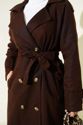 Apoletli Kruvaze Yaka Trençkot Acı Kahve - Trençkot