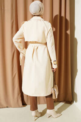 Apoletli Kruvaze Yaka Trençkot Bej - Trençkot