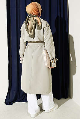 Apoletli Kruvaze Yaka Trençkot Çağla Yeşili - Trençkot
