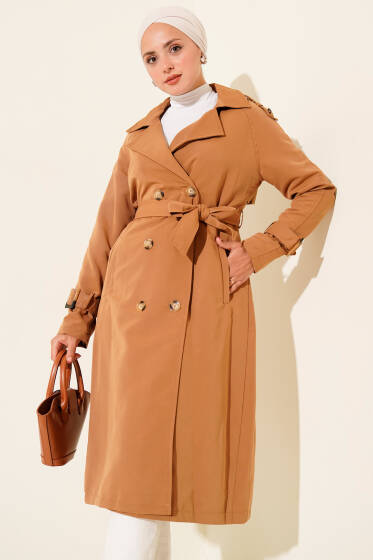 Apoletli Kruvaze Yaka Trençkot Camel - Trençkot