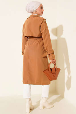 Apoletli Kruvaze Yaka Trençkot Camel - Trençkot