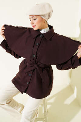 Apoletli Pelerinli Kısa Kaşe Kaban Acı Kahve 