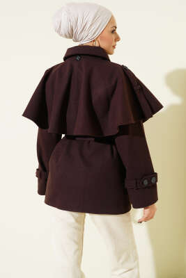 Apoletli Pelerinli Kısa Kaşe Kaban Acı Kahve - Kaban