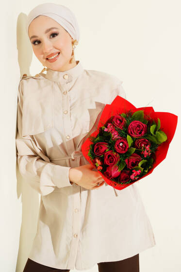 Apoletli Pelerinli Modal Gömlek Bej - Gömlek