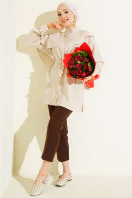 Apoletli Pelerinli Modal Gömlek Bej - Gömlek