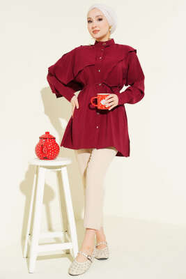 Apoletli Pelerinli Modal Gömlek Bordo - Gömlek