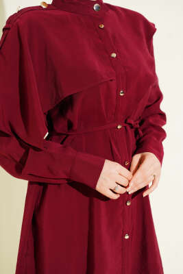 Apoletli Pelerinli Modal Gömlek Bordo - Gömlek