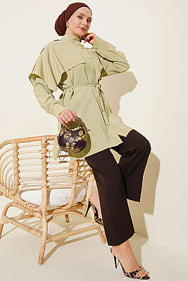 Apoletli Pelerinli Modal Gömlek Çağla Yeşili - VAV TEKSTİL