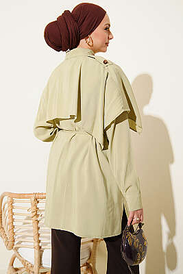 Apoletli Pelerinli Modal Gömlek Çağla Yeşili - Gömlek