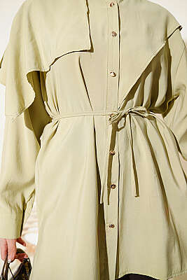 Apoletli Pelerinli Modal Gömlek Çağla Yeşili - Gömlek