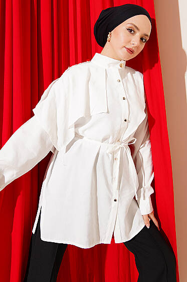 Apoletli Pelerinli Modal Gömlek Ekru - Gömlek