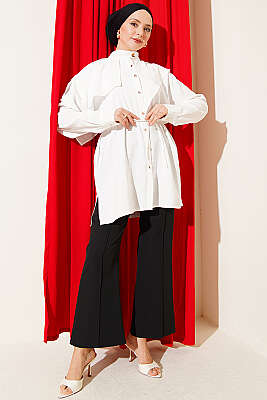 Apoletli Pelerinli Modal Gömlek Ekru - Gömlek