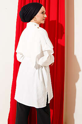 Apoletli Pelerinli Modal Gömlek Ekru - Gömlek