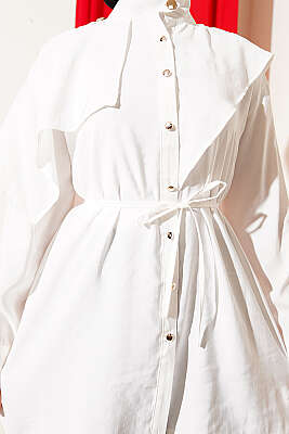 Apoletli Pelerinli Modal Gömlek Ekru - Gömlek