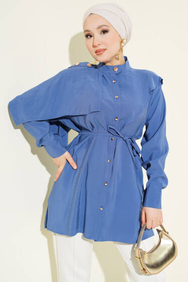 Apoletli Pelerinli Modal Gömlek İndigo - Gömlek