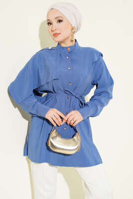 Apoletli Pelerinli Modal Gömlek İndigo - Gömlek