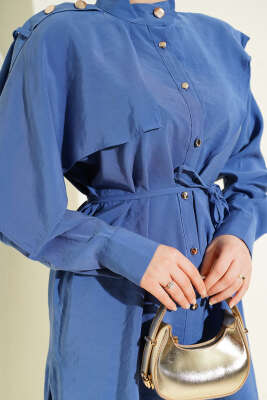 Apoletli Pelerinli Modal Gömlek İndigo - Gömlek