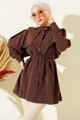 Apoletli Pelerinli Modal Gömlek Kahve - VAV TEKSTİL