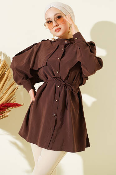 Apoletli Pelerinli Modal Gömlek Kahve - Gömlek