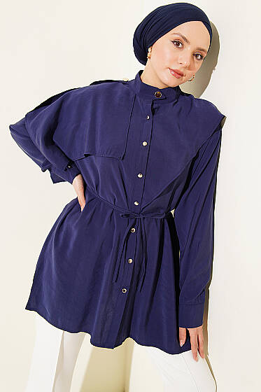 Apoletli Pelerinli Modal Gömlek Lacivert - Gömlek