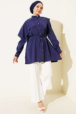 Apoletli Pelerinli Modal Gömlek Lacivert - Gömlek