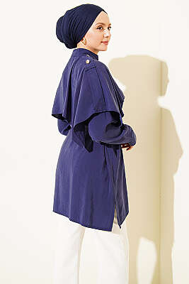 Apoletli Pelerinli Modal Gömlek Lacivert - Gömlek