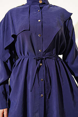 Apoletli Pelerinli Modal Gömlek Lacivert - Gömlek