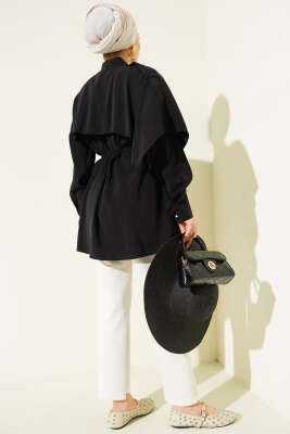 Apoletli Pelerinli Modal Gömlek Siyah - Gömlek