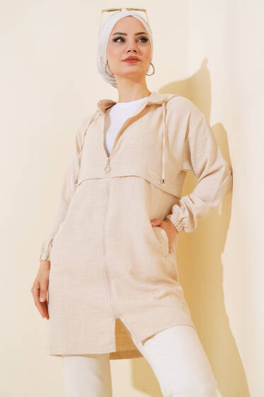 Araboy Kapşonlu Keten Kap Taş - Trençkot