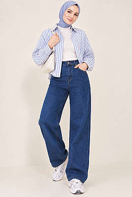 Boru Paça Orta Kot Jean Pantolon - Pantolon