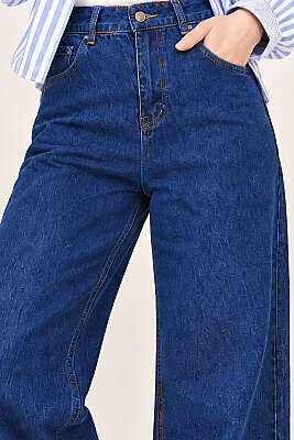 Boru Paça Orta Kot Jean Pantolon - Pantolon