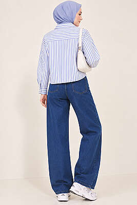 Boru Paça Orta Kot Jean Pantolon - Pantolon