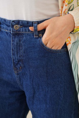 Boru Paça Orta Kot Jean Pantolon - Thumbnail