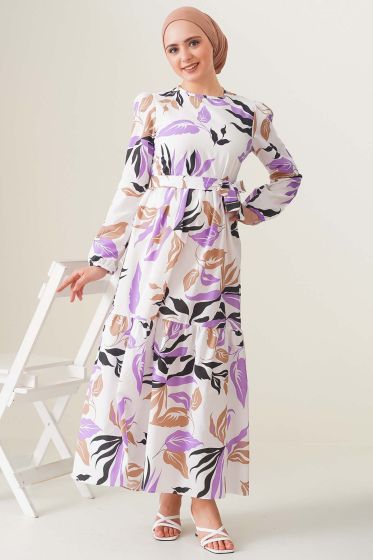 Areka Serisi Lila Elbise - Tesettür Elbise