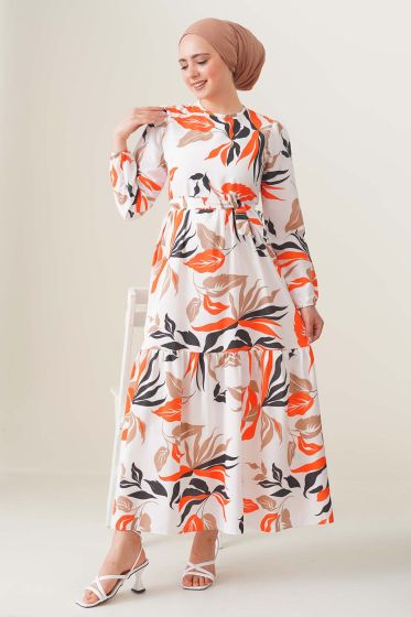Areka Serisi Oranj Elbise - Tesettür Elbise