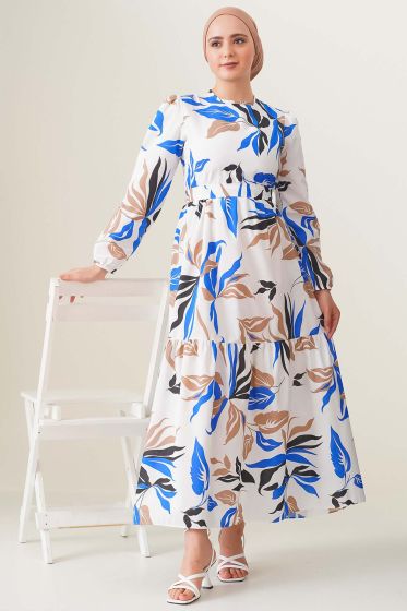 Areka Serisi Saks Elbise - Tesettür Elbise