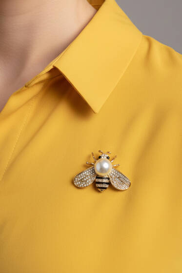 Arı Taşlı Broş Gold - Broş