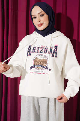 Arizona Yazılı Sweatshirt Ekru - HELLIE
