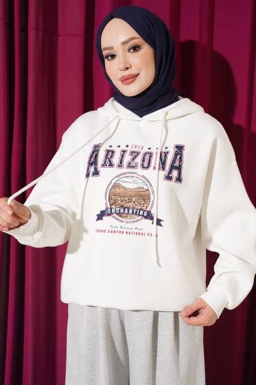 Arizona Yazılı Sweatshirt Ekru - Tunik