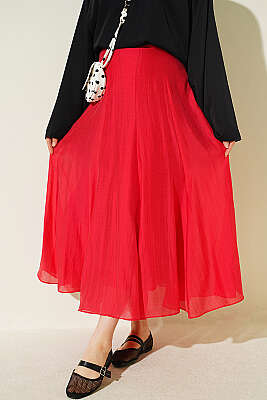 Arka Bel Lastikli Kloş Etek Kırmızı - MISRA