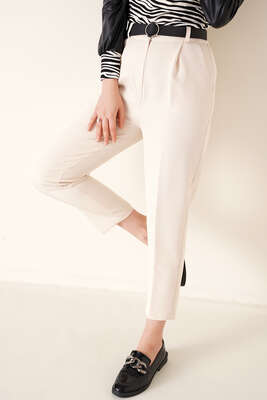 Arka Beli Lastikli Pantolon Bej