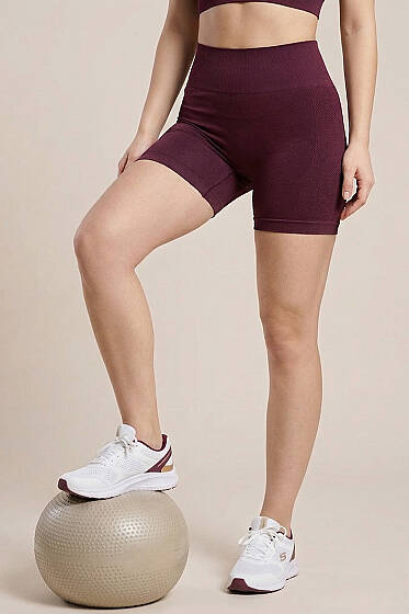 Arka Büzgülü Kısa Spor Şort Vişne - Spor Şort