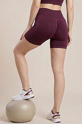 Arka Büzgülü Kısa Spor Şort Vişne - Spor Şort