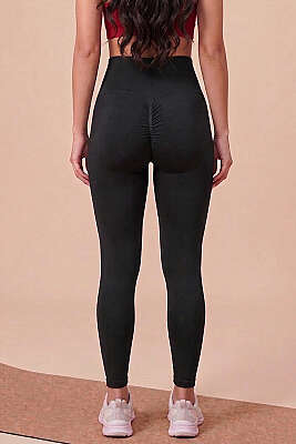 Arka Büzgülü Spor Tayt Siyah - Spor Tayt